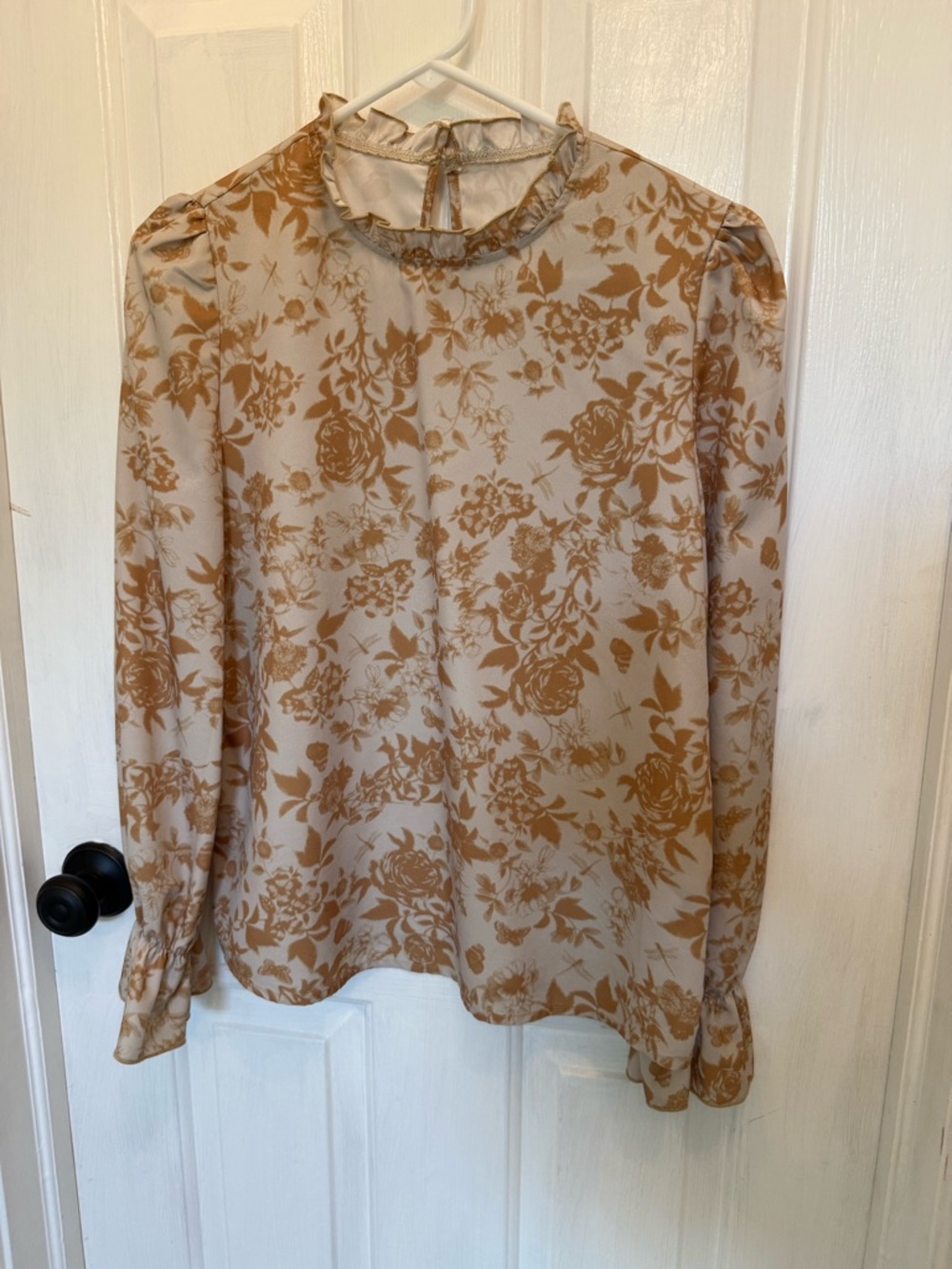 SHEIN Cream Blouse with Tan Floral Print